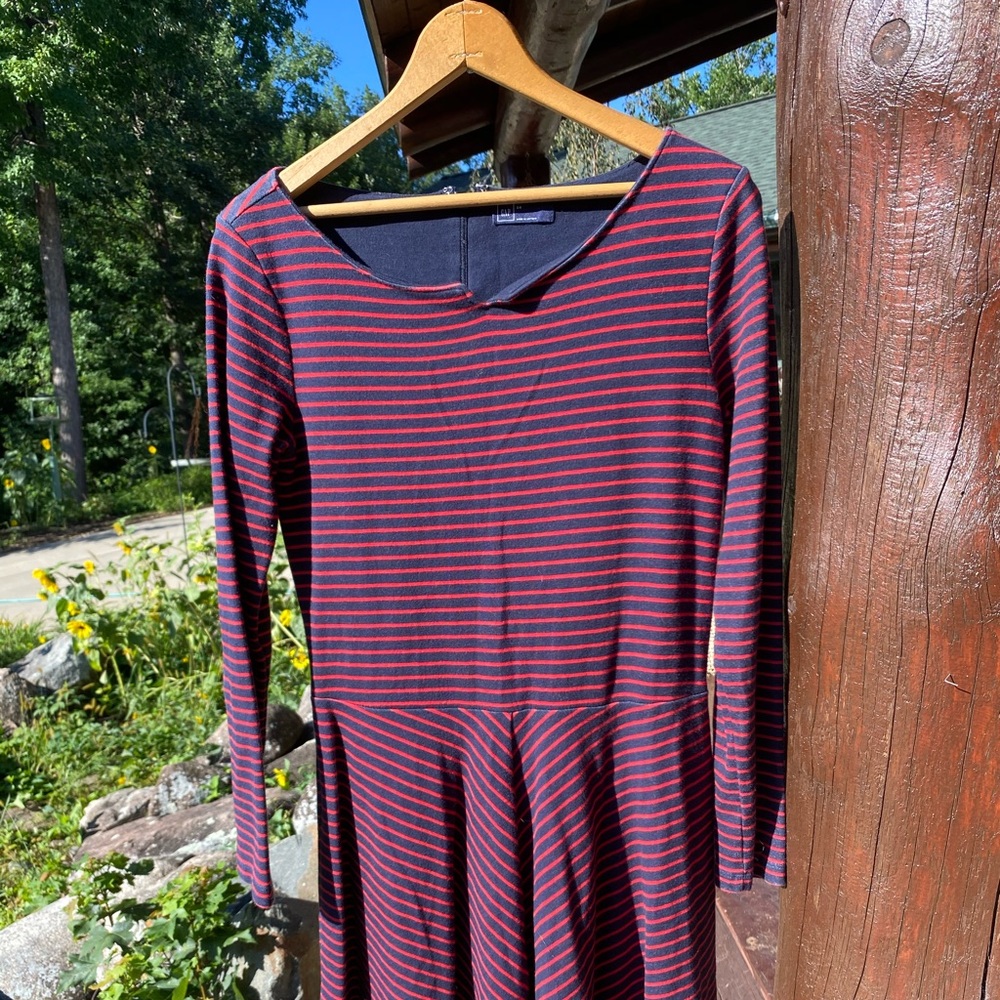 Gap 100% Cotton Navy & Red Striped Midi Dress SZ4